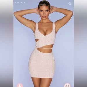 Oh Polly Embellished Cut Out Mini Dress in Blush